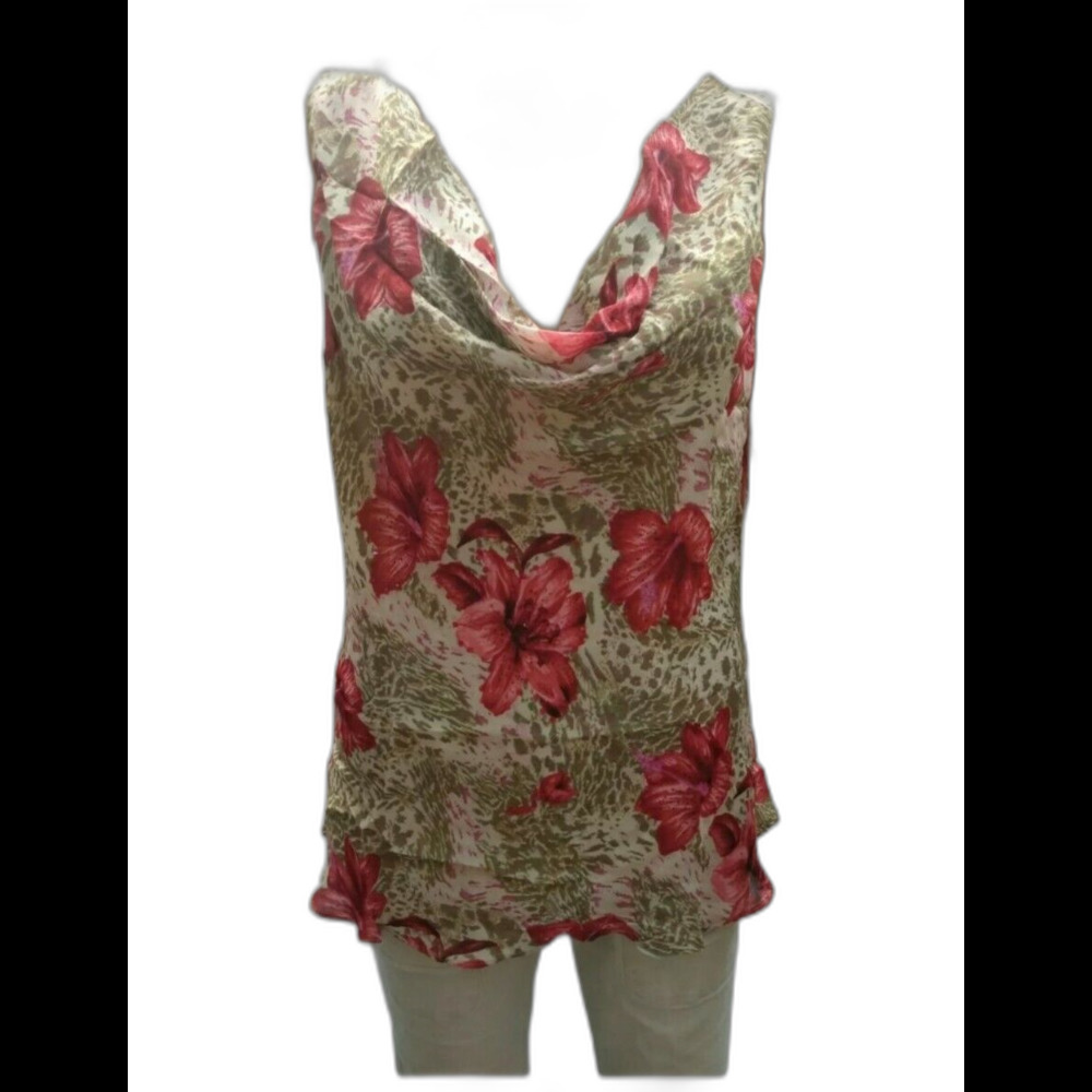 Nostalgia Womens M Medium Floral Cowl Neck Sleeveless Lined Blouse Work